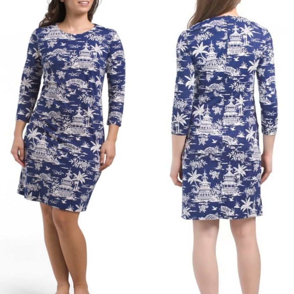J.McLaughlin Women Size XS Navy Sophia Tongsai Palm Catalina Cloth Sheath Dress